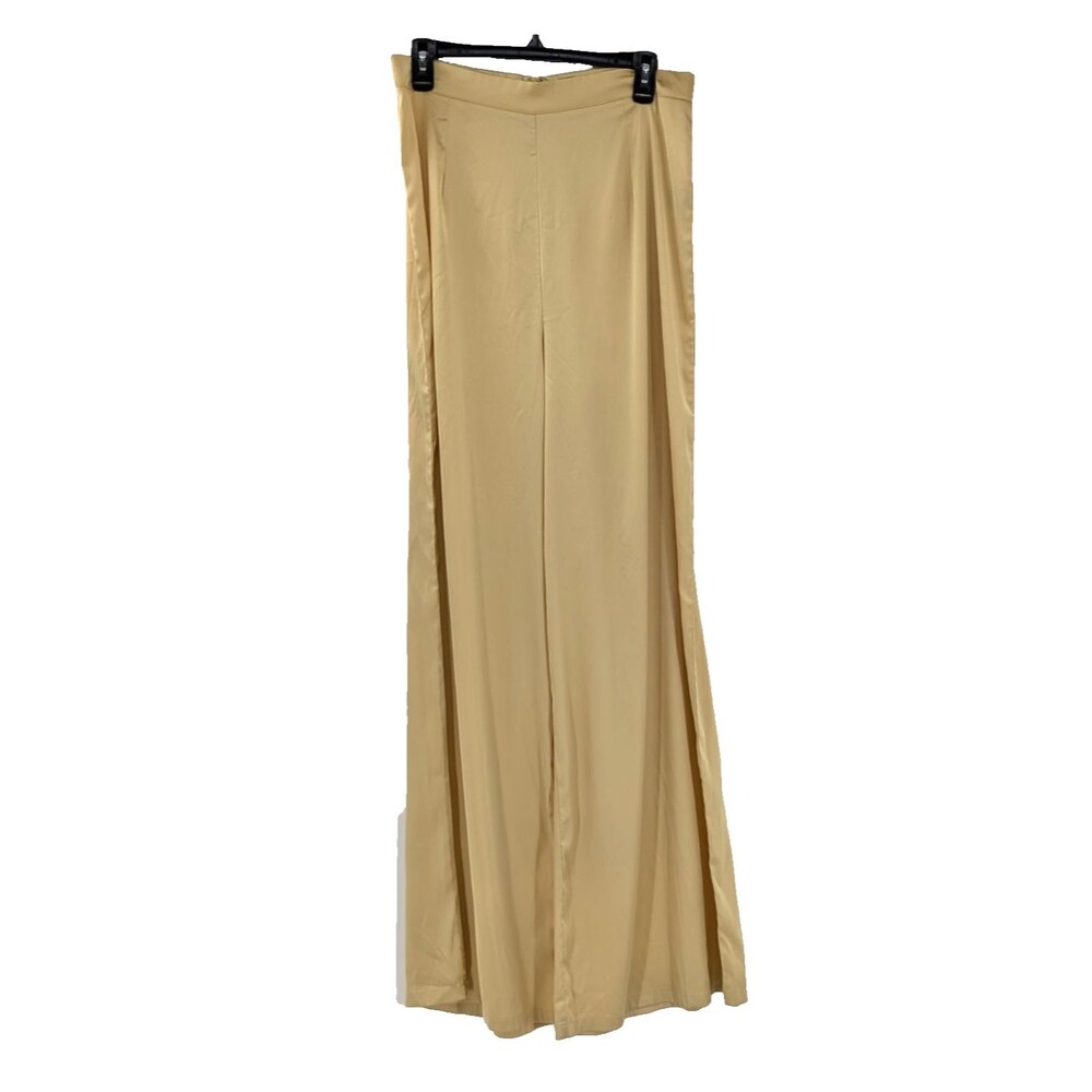 Akira Gold Satin Flare Wide Leg Silky Ultra High Rise Pants Size XL Long 31"x34"